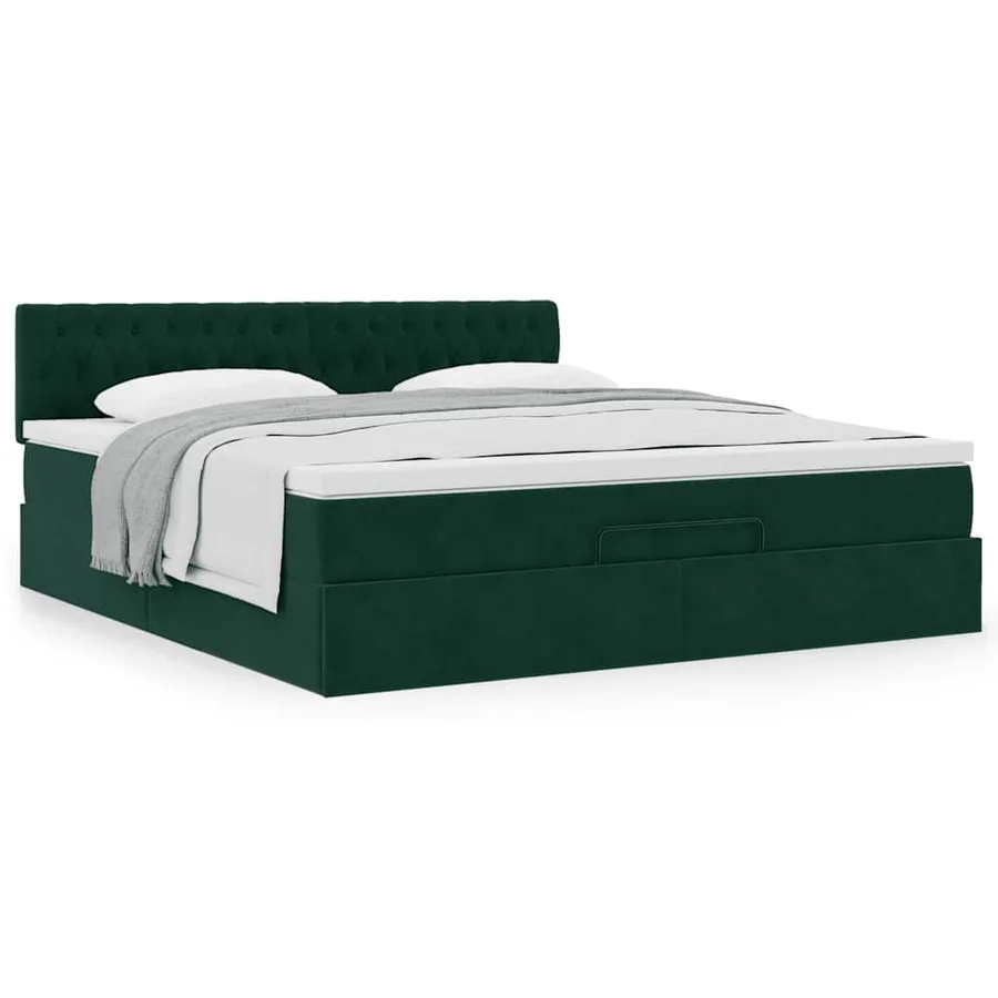 Cadre de lit ottoman avec matelas vert foncé 160x200 cm velours - 4