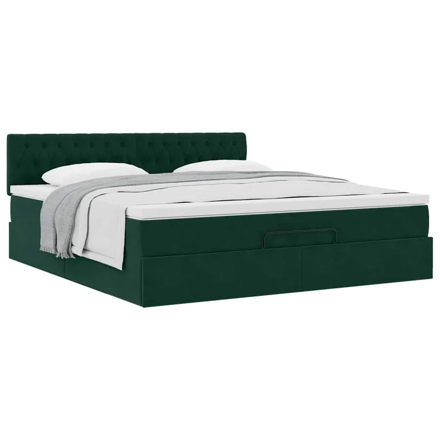 Cadre de lit ottoman avec matelas vert foncé 160x200 cm velours - 5