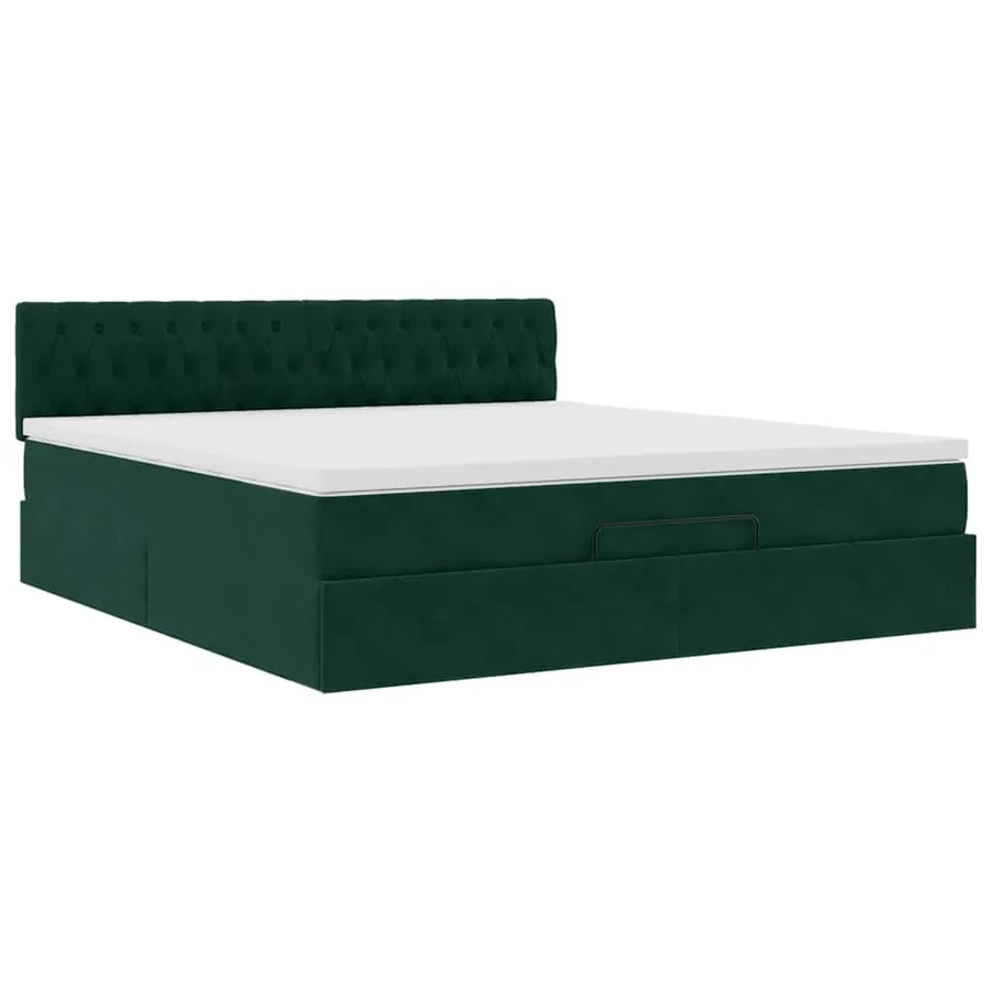 Cadre de lit ottoman avec matelas vert foncé 160x200 cm velours - 6