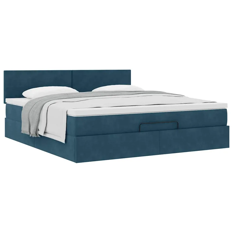Cadre de lit ottoman avec matelas bleu foncé 160x200 cm velours - 5