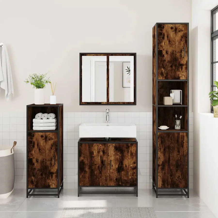 Armoire de lavabo de salle de bain chêne fumé 65x33x60 cm