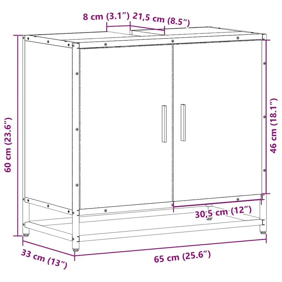 Armoire de lavabo de salle de bain chêne fumé 65x33x60 cm - 11