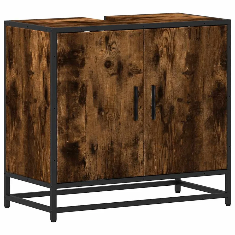 Armoire de lavabo de salle de bain chêne fumé 65x33x60 cm - 2