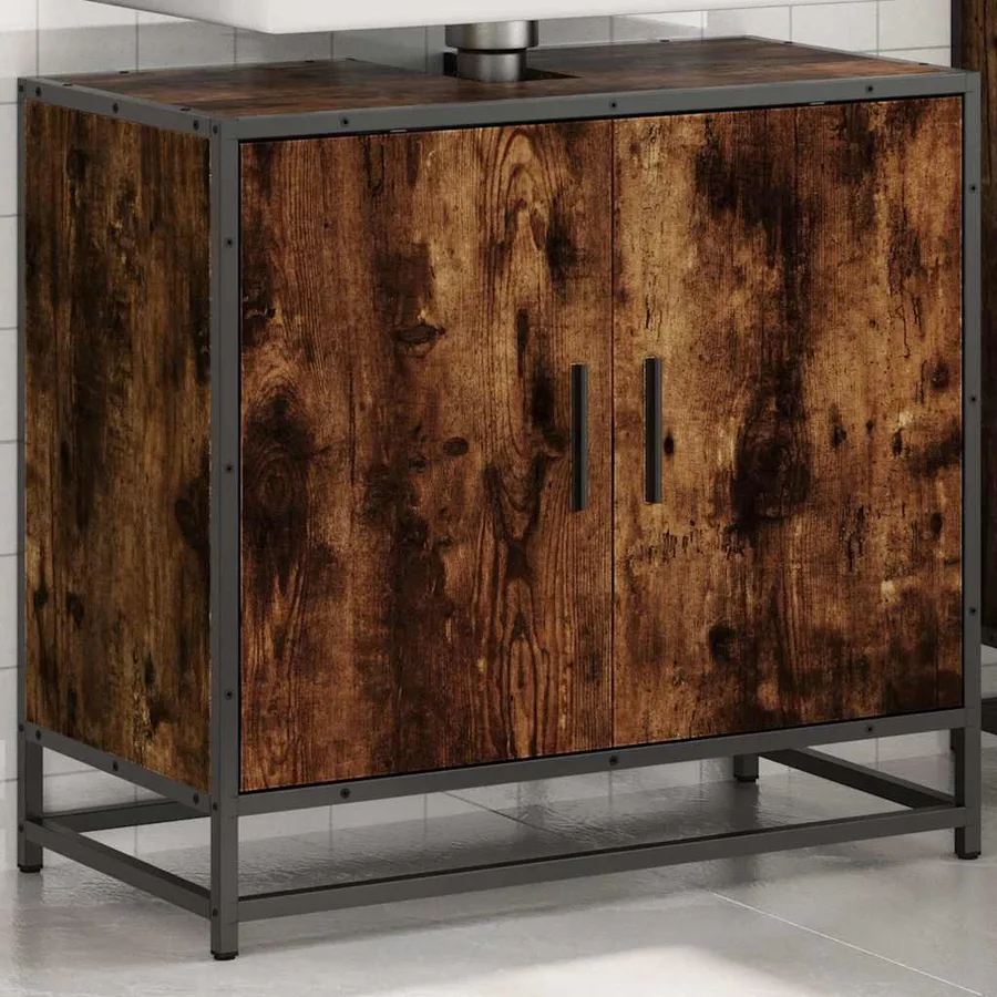 Armoire de lavabo de salle de bain chêne fumé 65x33x60 cm - 3