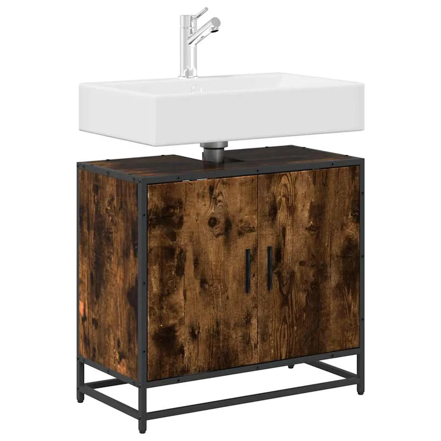 Armoire de lavabo de salle de bain chêne fumé 65x33x60 cm - 4