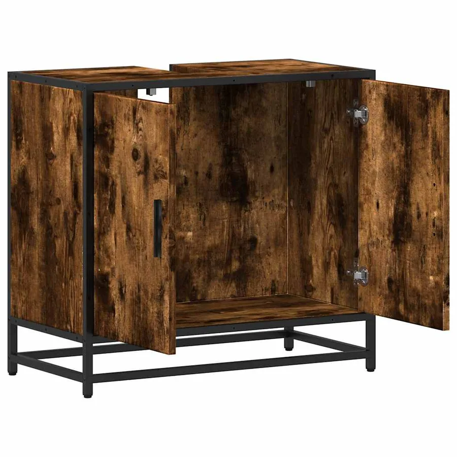 Armoire de lavabo de salle de bain chêne fumé 65x33x60 cm - 8