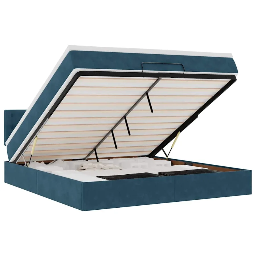 Cadre de lit ottoman avec matelas bleu foncé 160x200 cm velours - 2