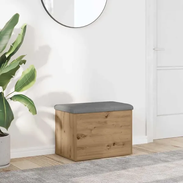 Banc de rangement chêne artisanal 62x42x45 cm bois d'ingénierie