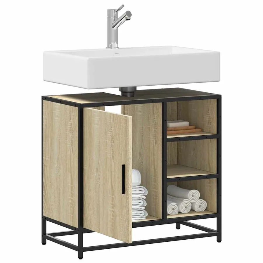 Meuble de salle de bain avec lavabo Chêne Sonoma 65 x 33 x 60 cm Bois d'ingénierie