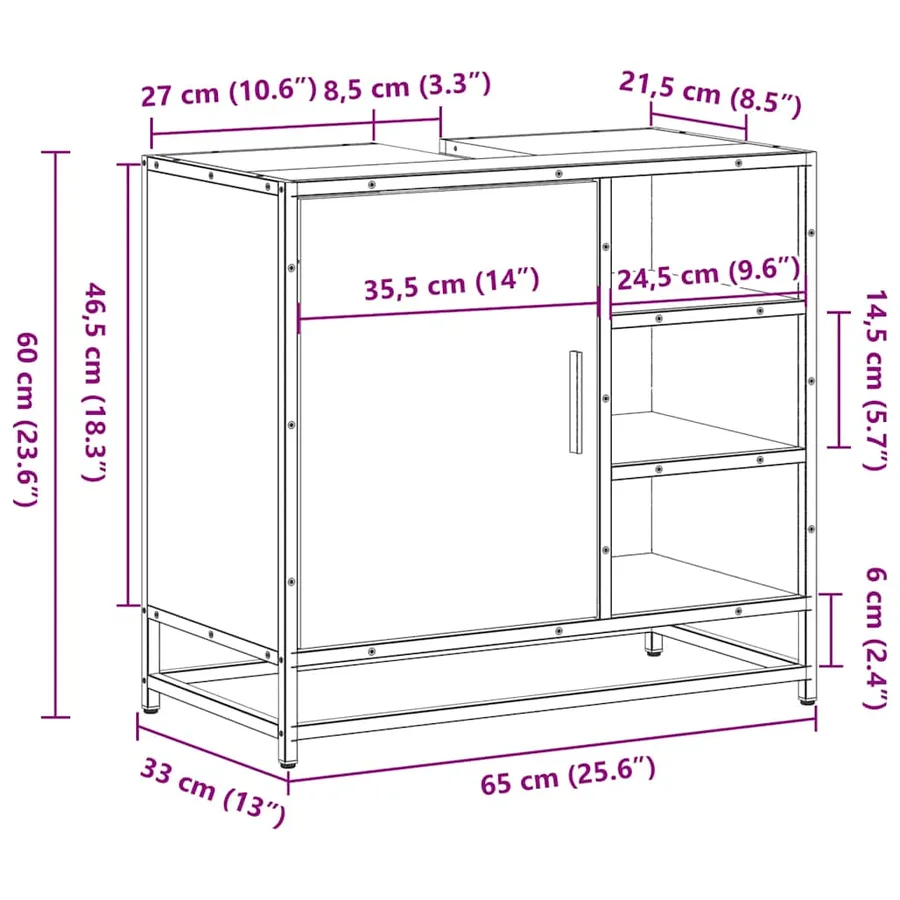 Meuble de salle de bain avec lavabo Chêne Sonoma 65 x 33 x 60 cm Bois d'ingénierie - 12