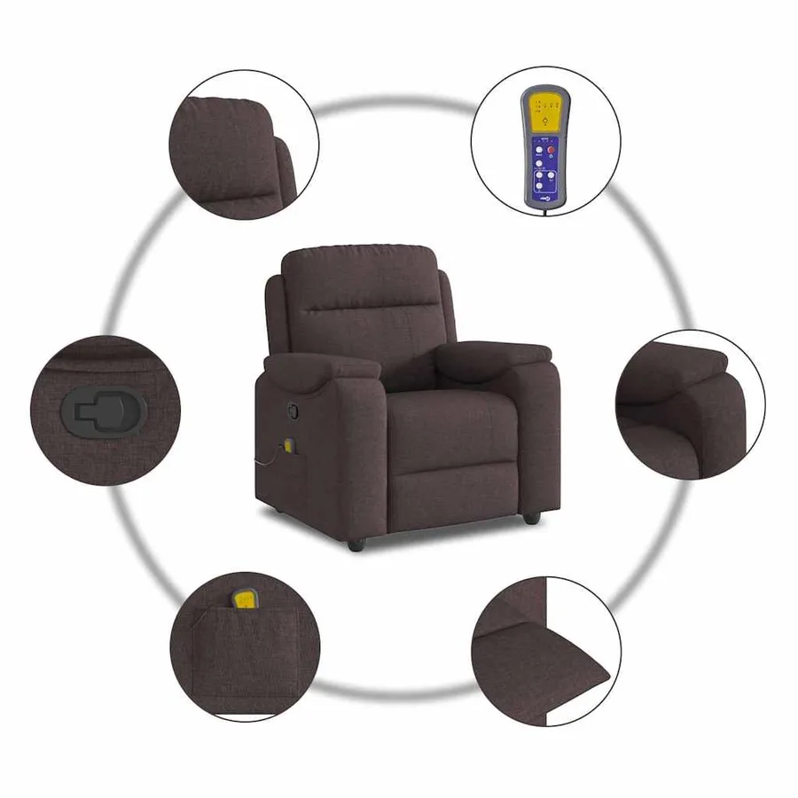 Fauteuil de massage inclinable Marron foncé Tissu - 8