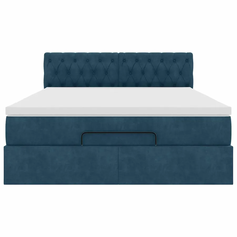 Cadre de lit ottoman avec matelas bleu foncé 140x200 cm velours - 7