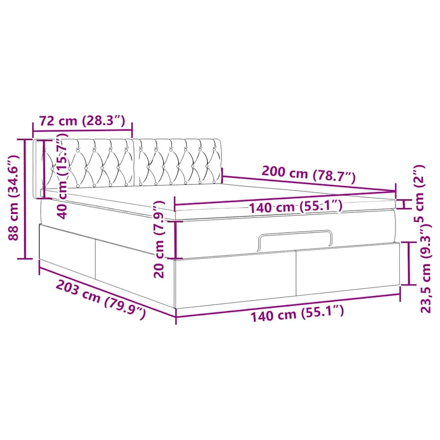 Cadre de lit ottoman avec matelas bleu foncé 140x200 cm velours - 16