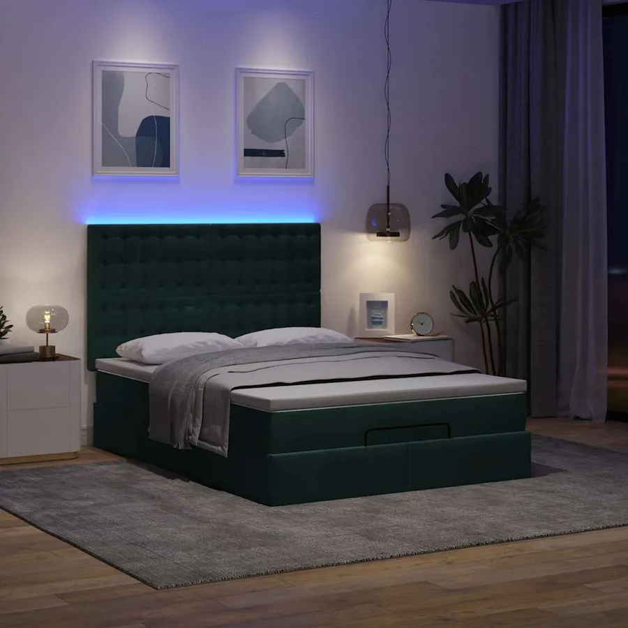 Cadre de lit ottoman avec matelas vert foncé 140x200 cm velours - 3