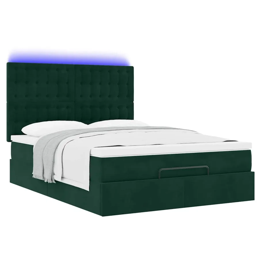 Cadre de lit ottoman avec matelas vert foncé 140x200 cm velours - 6