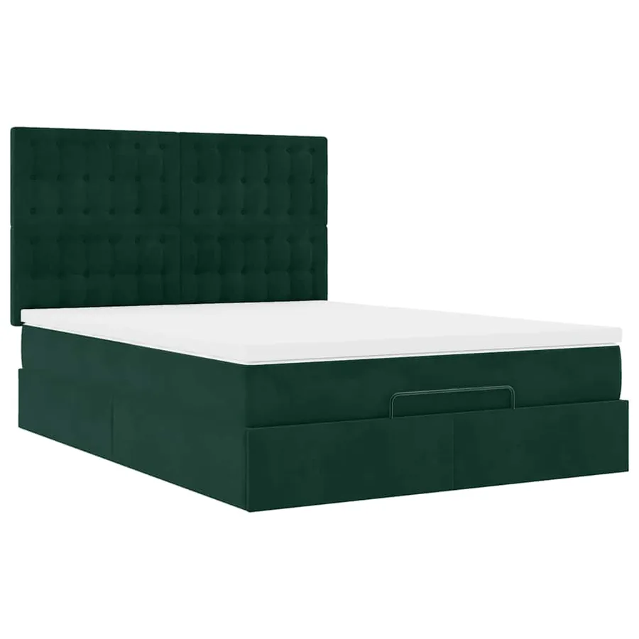 Cadre de lit ottoman avec matelas vert foncé 140x200 cm velours - 7