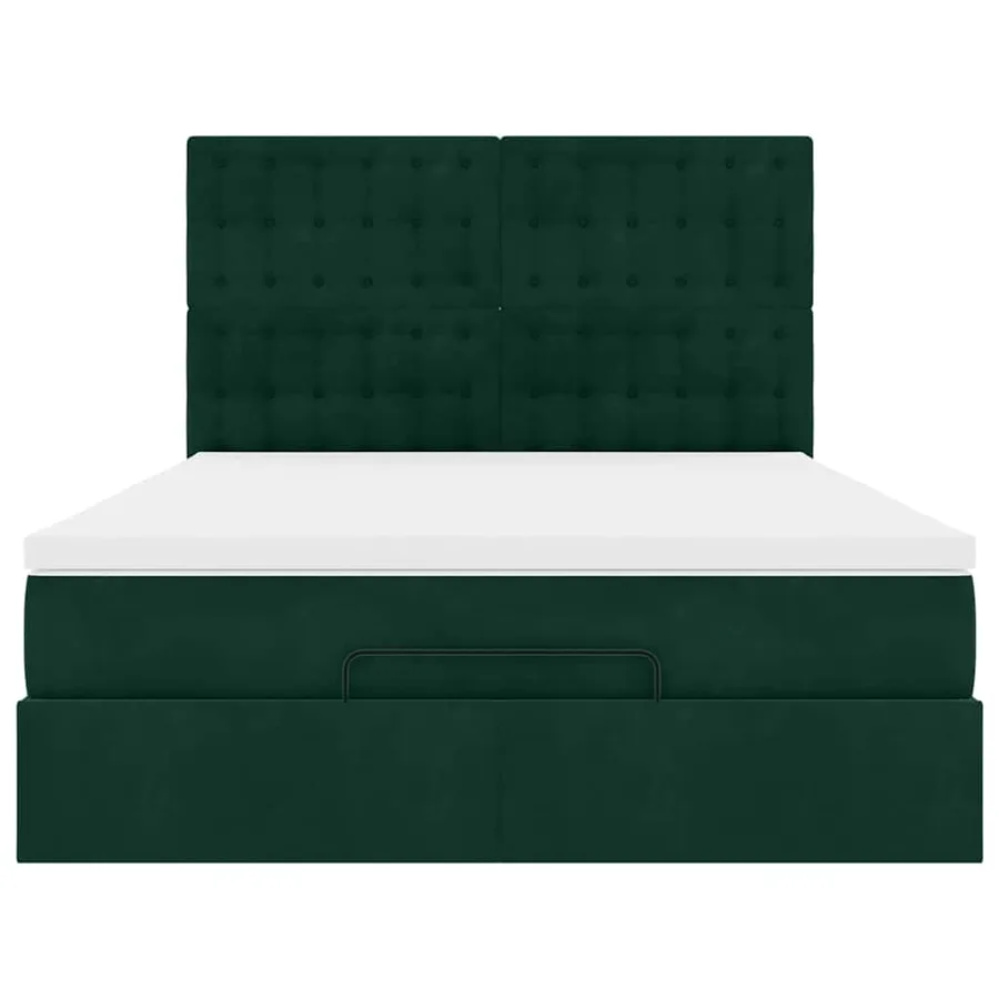 Cadre de lit ottoman avec matelas vert foncé 140x200 cm velours - 8