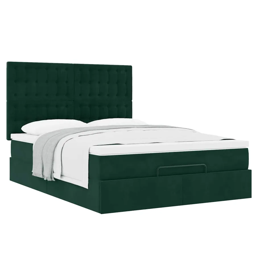 Cadre de lit ottoman avec matelas vert foncé 140x200 cm velours - 5