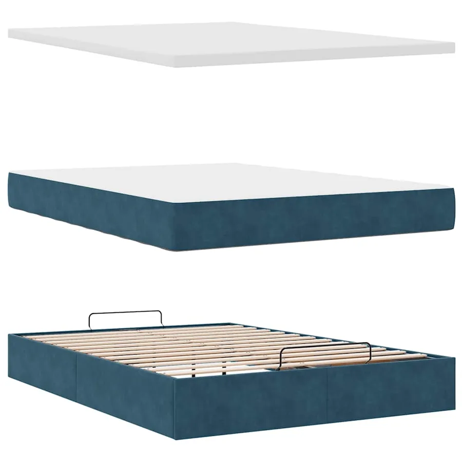 Cadre de lit ottoman avec matelas bleu foncé 140x200 cm velours - 7