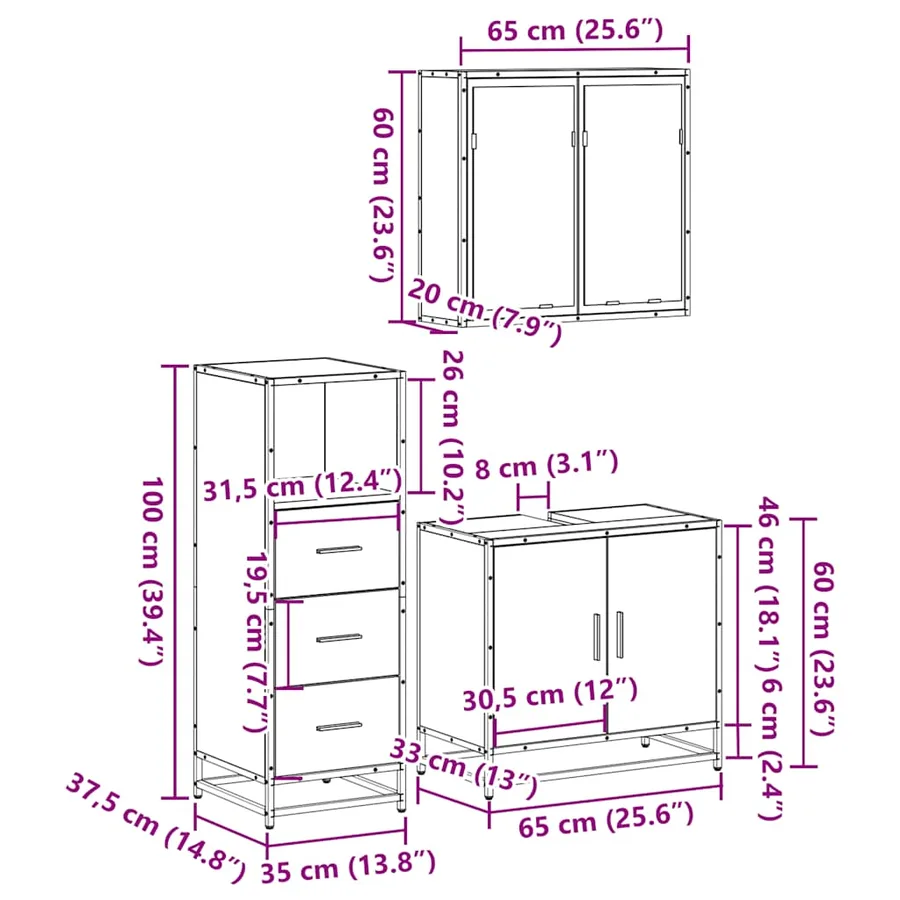 Ensemble de meubles de salle de bain 3 pcs Chêne fumé - 11