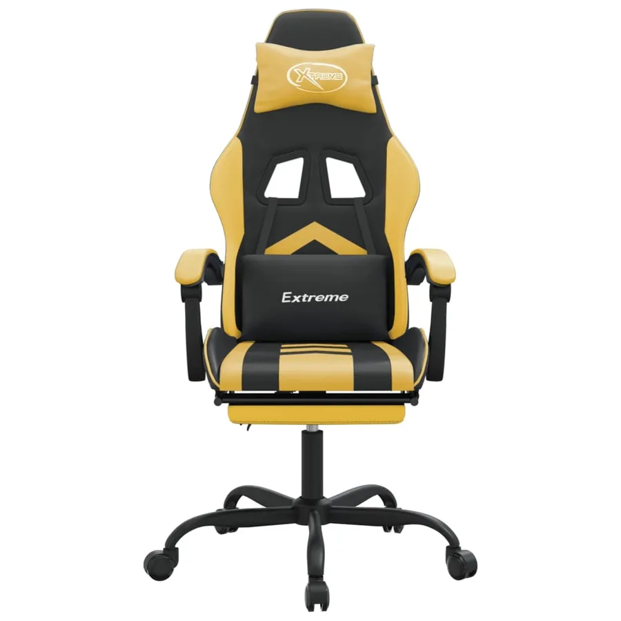 Chaise de jeu avec repose-pied Noir et doré Similicuir - 3