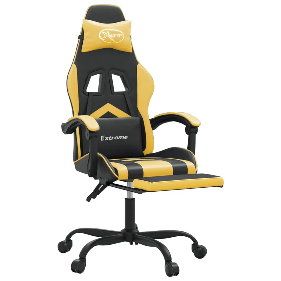 Chaise de jeu avec repose-pied Noir et doré Similicuir - 6