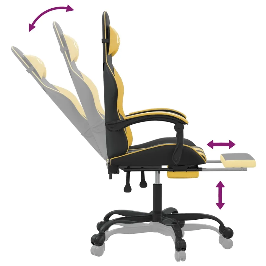 Chaise de jeu avec repose-pied Noir et doré Similicuir - 7
