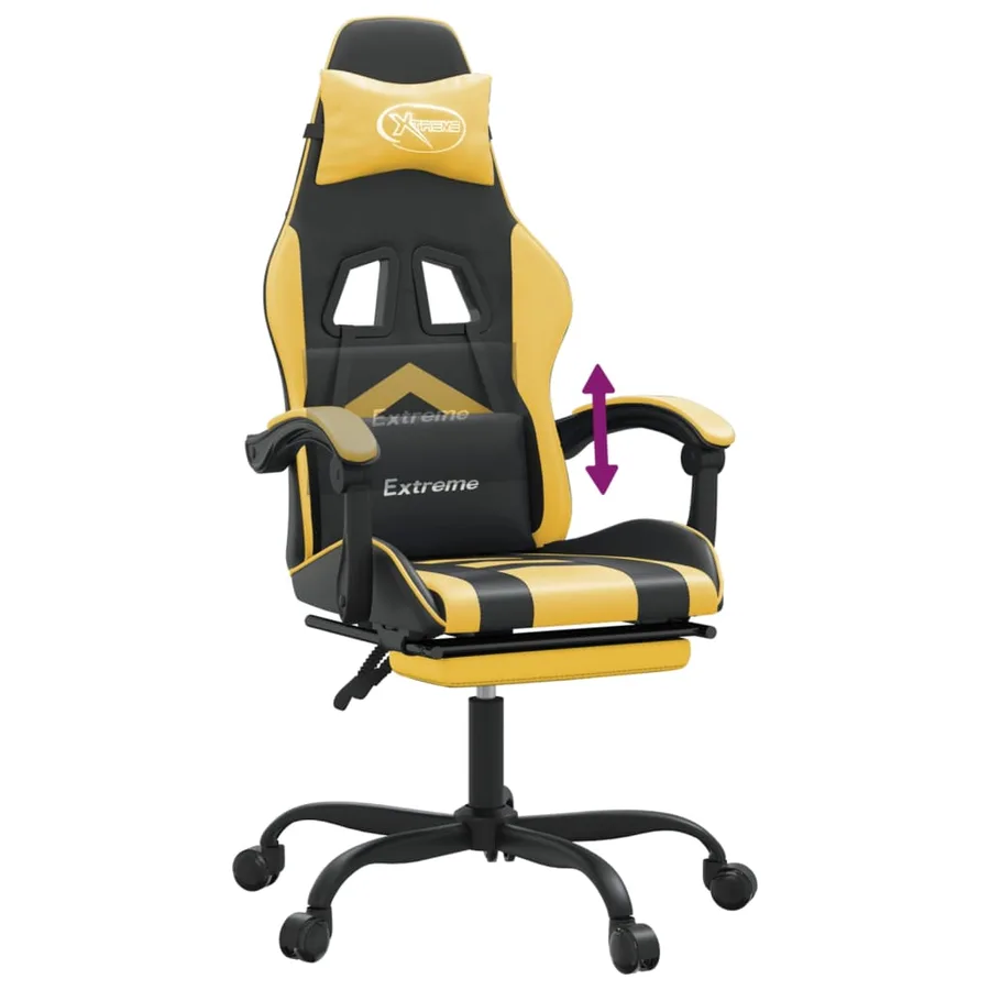 Chaise de jeu avec repose-pied Noir et doré Similicuir - 8