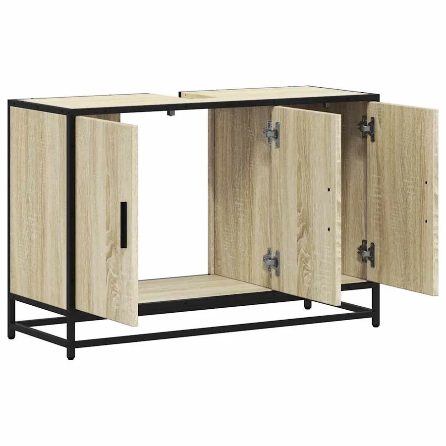 Meuble de salle de bain avec lavabo Chêne Sonoma 90 x 33 x 60 cm Bois d'ingénierie - 8