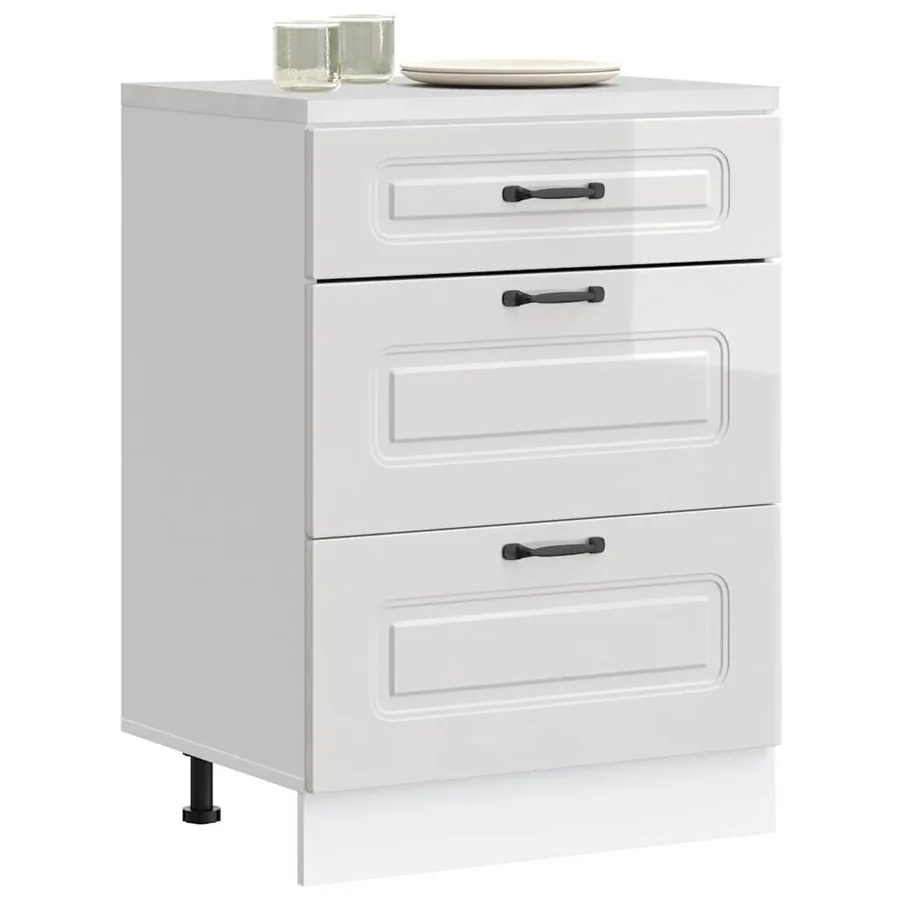 Meuble bas de cuisine « Kalmar » Bois d'ingénierie blanc brillant