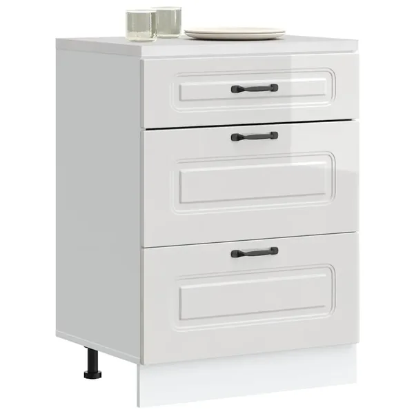 Meuble bas de cuisine « Kalmar » Bois d'ingénierie blanc brillant