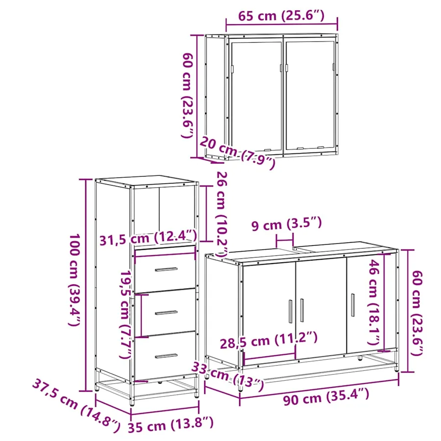 Ensemble de meubles de salle de bain 3 pcs chêne sonoma - 11