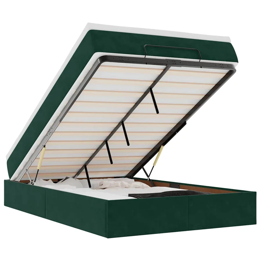 Cadre de lit ottoman avec matelas vert foncé 120x200 cm velours - 2