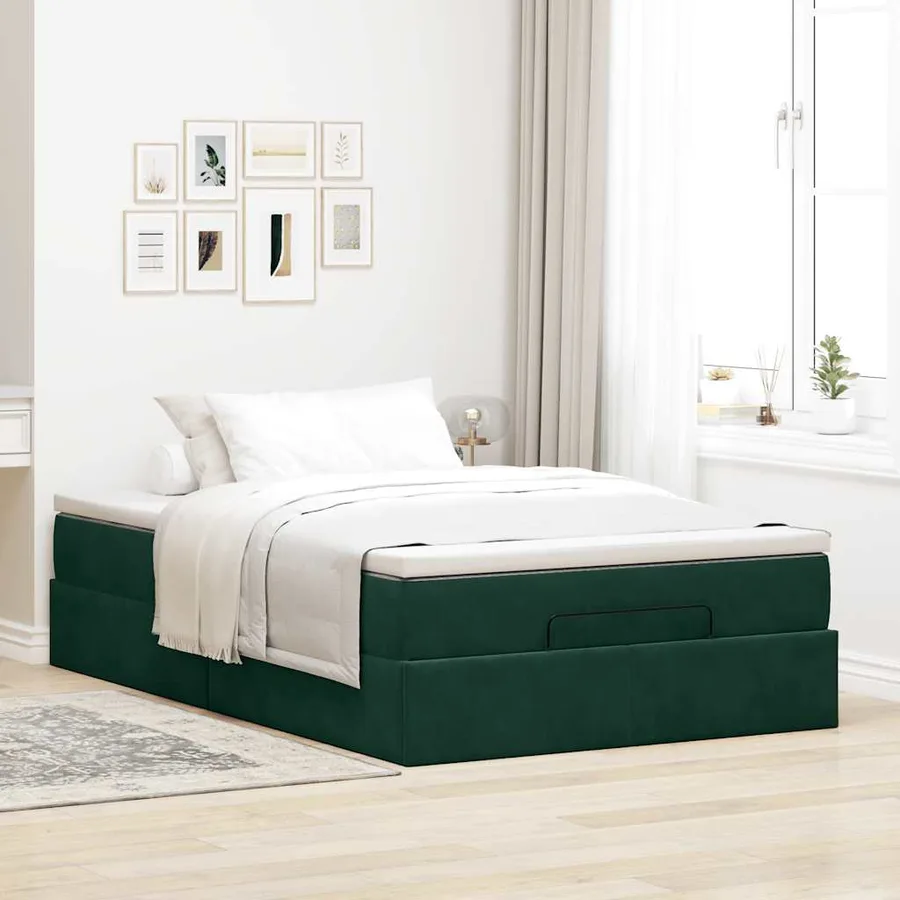 Cadre de lit ottoman avec matelas vert foncé 120x200 cm velours - 3