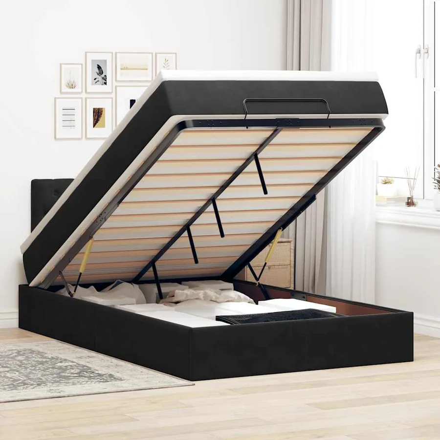 Cadre de lit ottoman avec matelas noir 120x200 cm velours