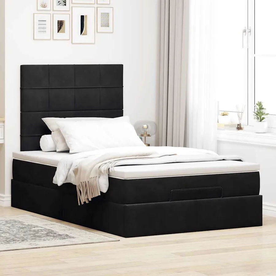 Cadre de lit ottoman avec matelas noir 120x200 cm velours - 4