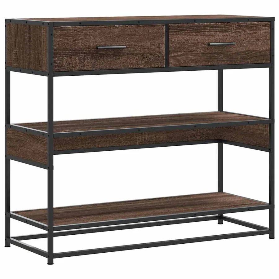 Table console chêne marron 90x35x80 cm bois d'ingénierie - 2