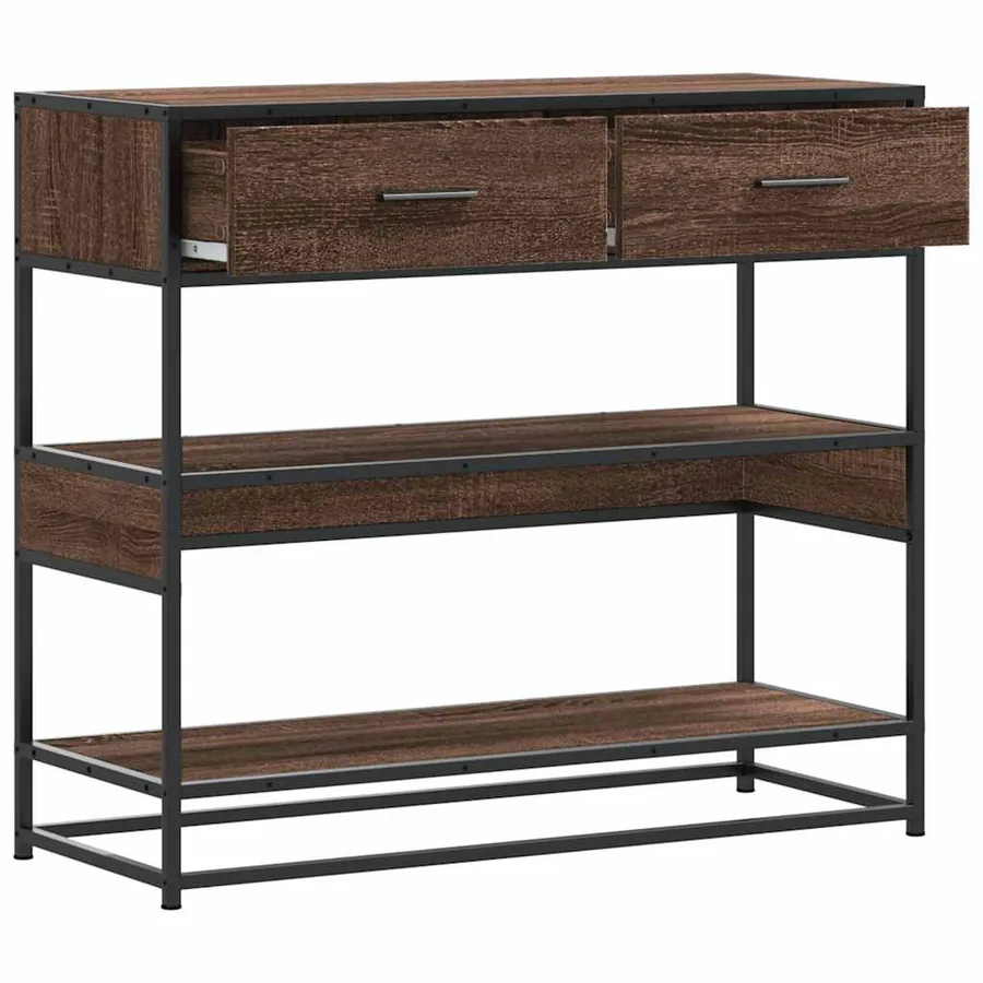 Table console chêne marron 90x35x80 cm bois d'ingénierie - 5