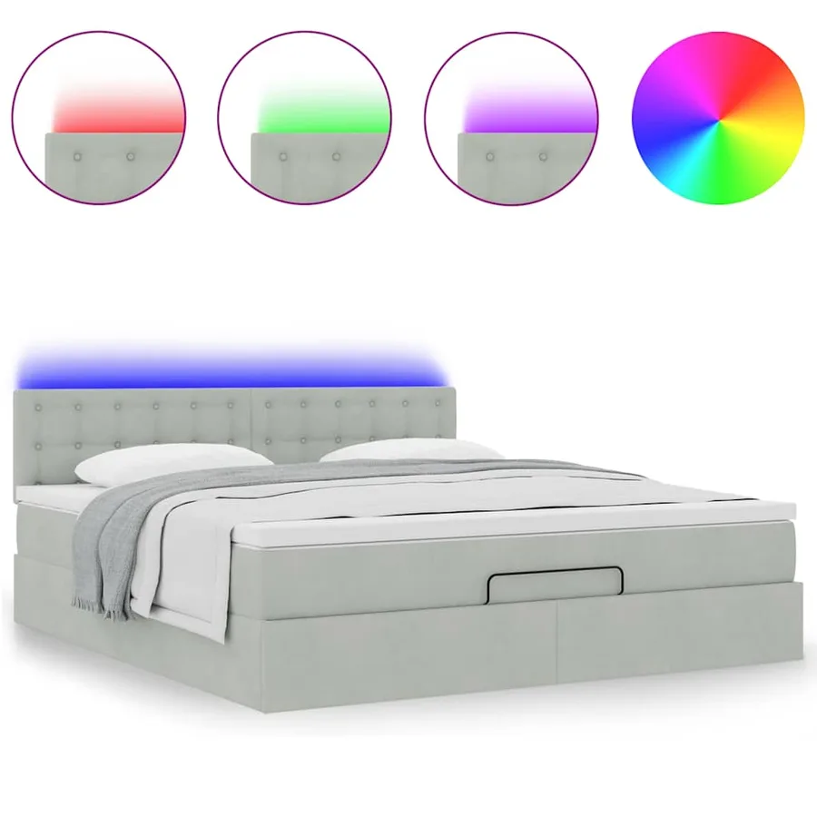 Cadre de lit ottoman avec matelas gris clair 180x200 cm velours - 5