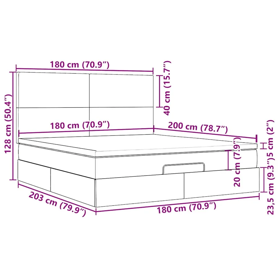 Cadre de lit ottoman et matelas gris clair 180x200cm velours - 18