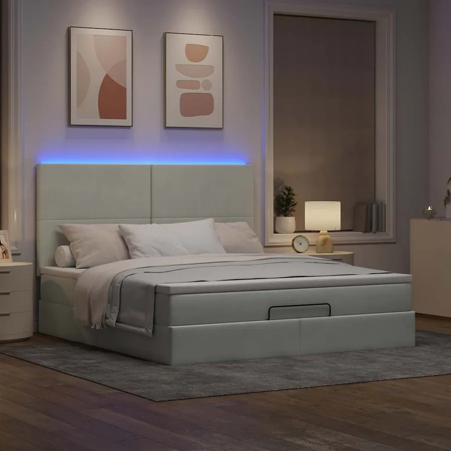 Cadre de lit ottoman et matelas gris clair 180x200cm velours - 3
