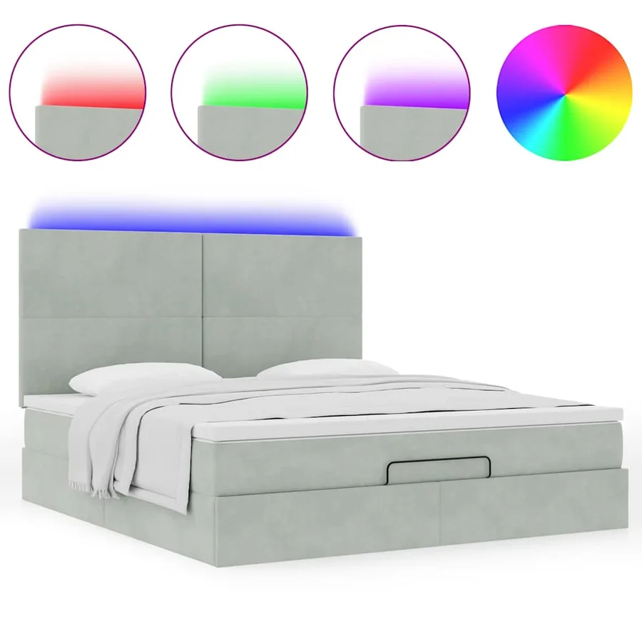 Cadre de lit ottoman et matelas gris clair 180x200cm velours - 5