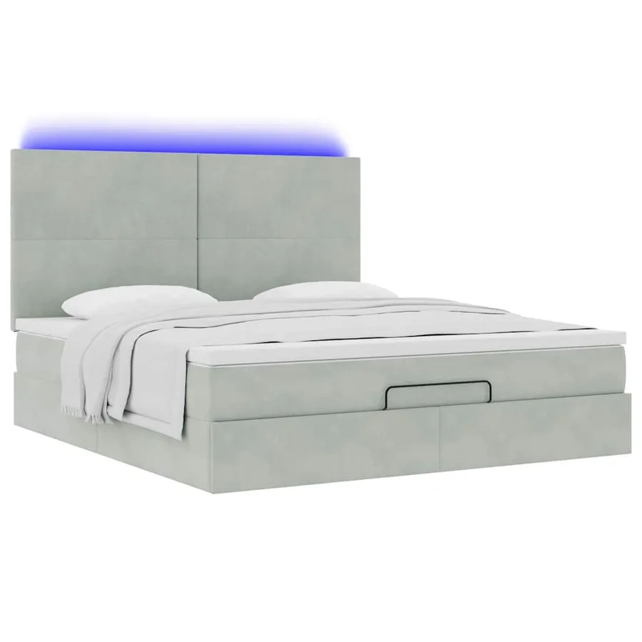 Cadre de lit ottoman et matelas gris clair 180x200cm velours - 6