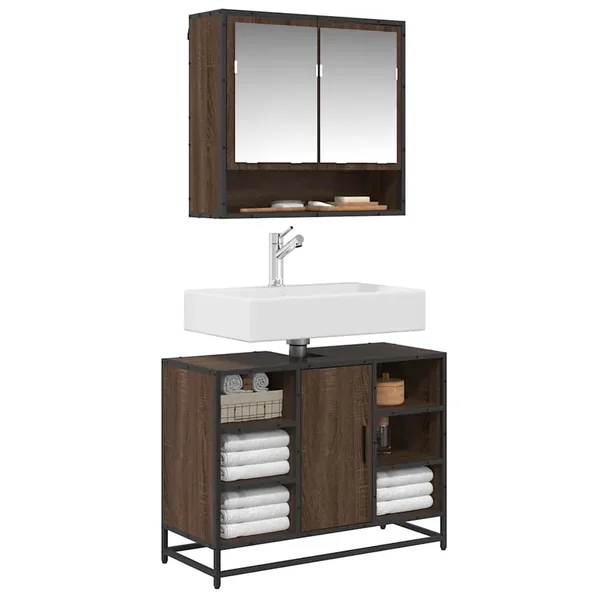 Armoire lavabo de salle de bain chêne marron bois d'ingénierie