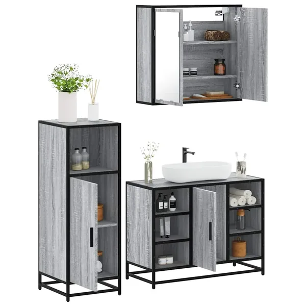 Ensemble de meubles de salle de bain 3 pcs Sonoma gris