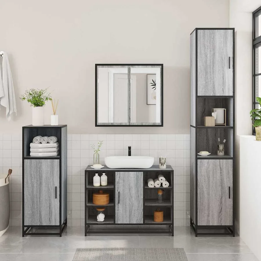 Ensemble de meubles de salle de bain 3 pcs Sonoma gris - 3