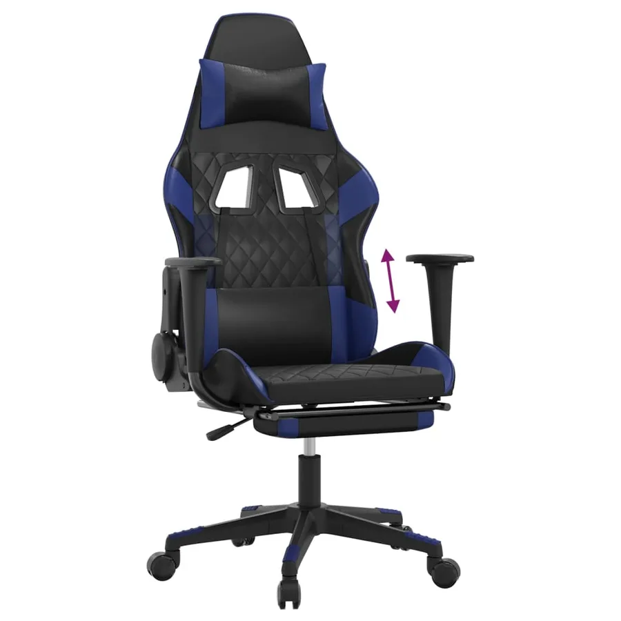 Chaise de jeu avec repose-pied Noir et bleu Similicuir - 8