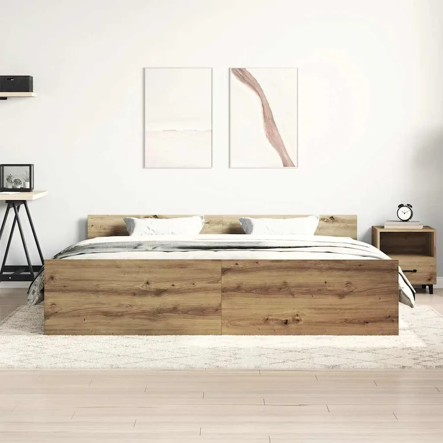 Cadre de lit sans matelas chêne artisanal 180x200 cm - 3