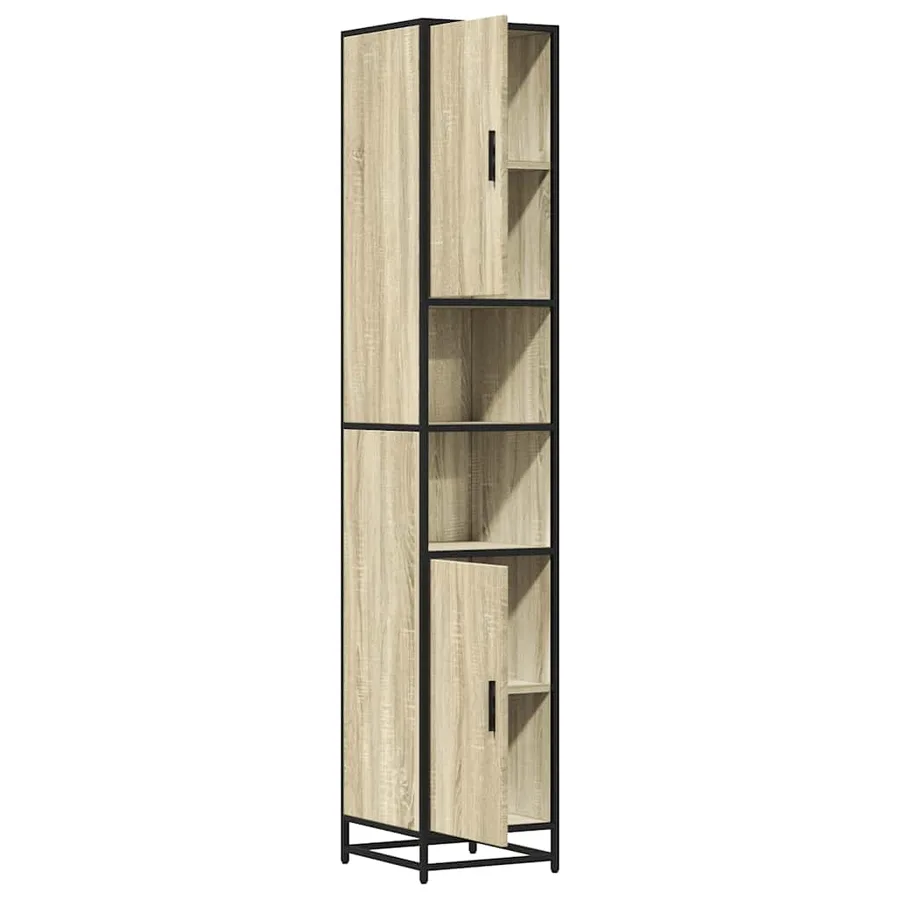Armoire de salle de bain chêne sonoma bois d'ingénierie métal - 8