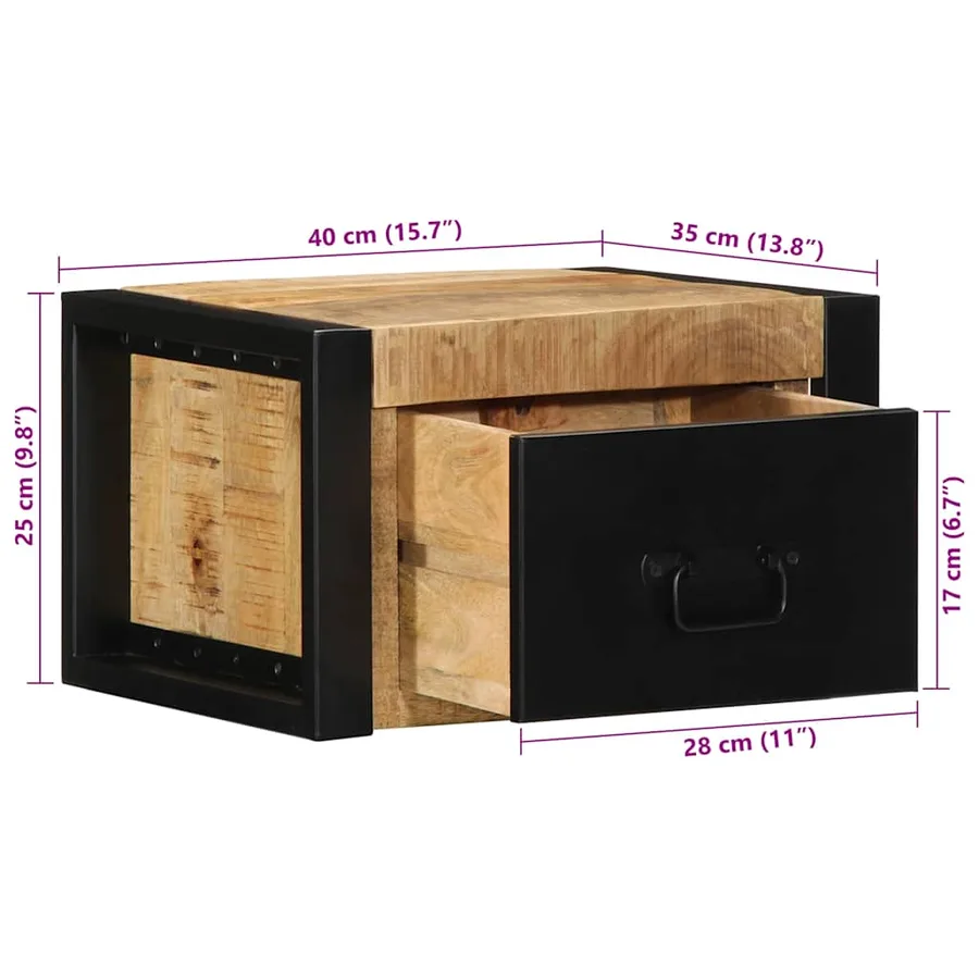 Table de chevet 40x35x25 cm bois massif de manguier brut - 9